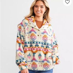 Cozy Ivory Aztec Sherpa Pullover Hoodie